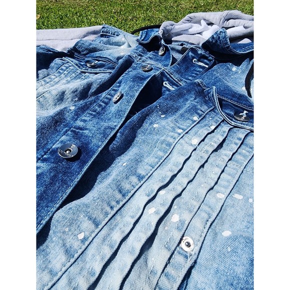 South Pole Men’s Paint Splash Blue Denim & Gray Removable Hoodie Jacket Size L - Picture 3 of 10